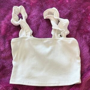 White Ribbed Crop Top with Ruffle Straps